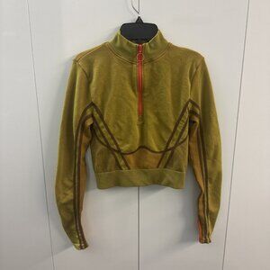 Fabletic Women Mustard Opal Seamless Half Zip Long Sleeve Cropped Top Size S A19
